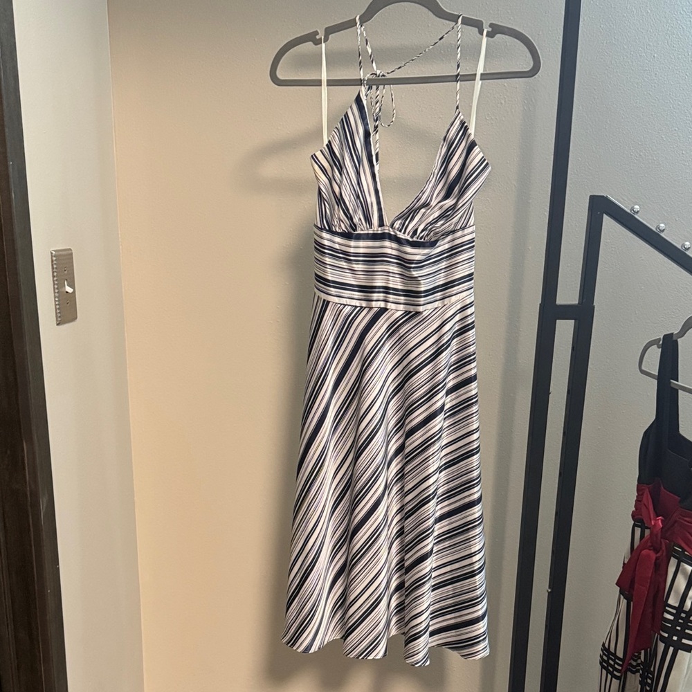 Alyn Paige Navy and White Striped Midi Dress